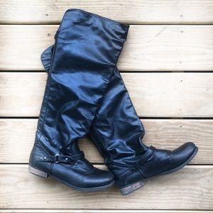 aldo black faux leather zip over the knee boots